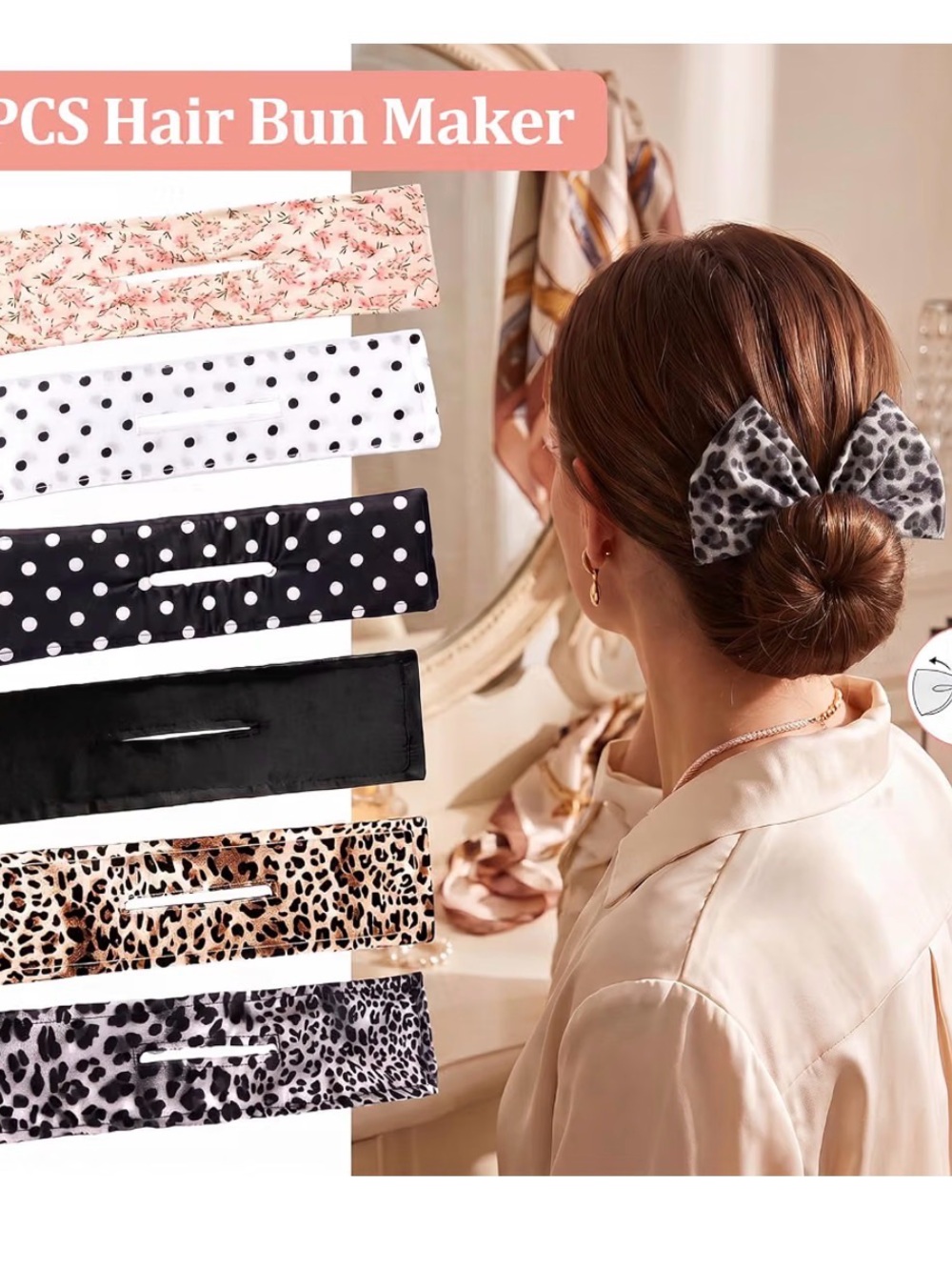 Source Unknown Black Polka Dot and Leopard Hair Bun Makers with Bow